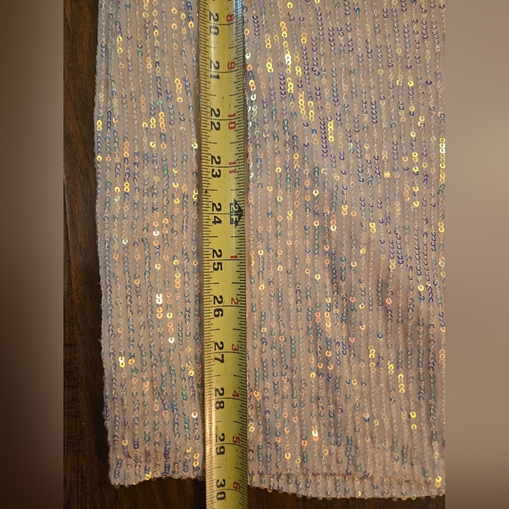 Speechless Small Long Balloon Sleeve Opalescent Sequin Tie Back Mini Dress - Picture 5 of 7